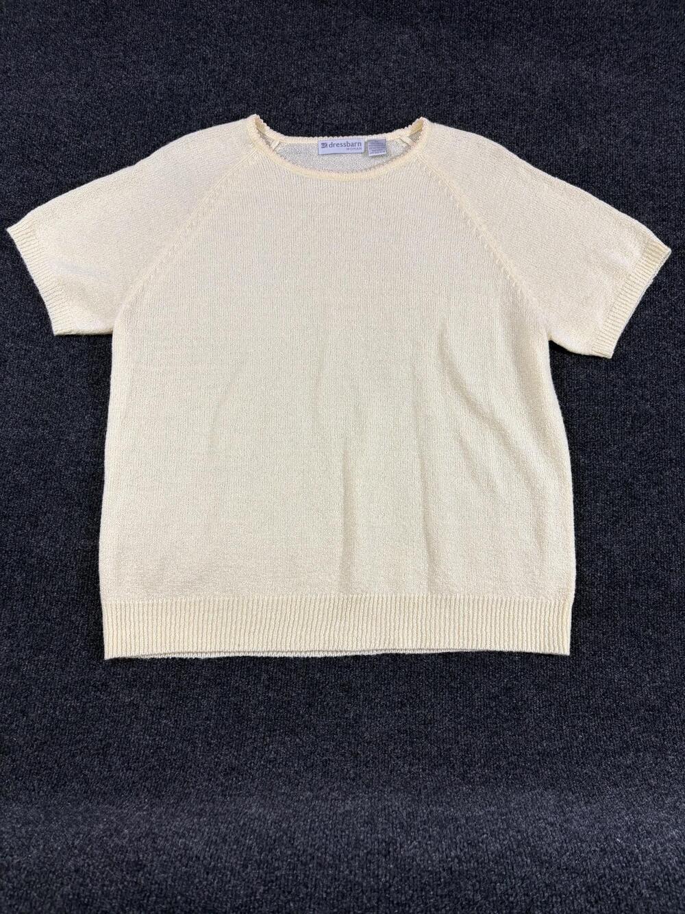 Dressbarn Sweater Womens 2X White Crew Neck Short Sleeve Raglan Knit Casual Top